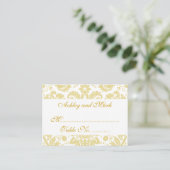 Cream White Damask Wedding Empfang Platzkarten (Stehend Vorderseite)