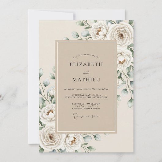 Cream White Ethereal Bloom Hochzeit Einladung (Vorderseite)