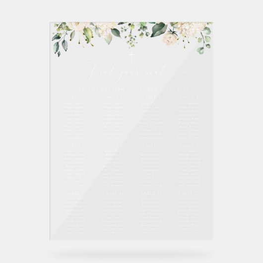 Cream White Flowers, Boho, Baptism Seating Chart Acrylschild (Vorderseite)