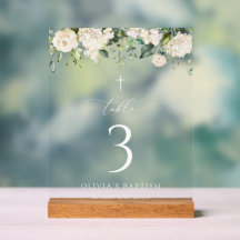 Cream White Flowers, Boho, Baptism Table Numbers