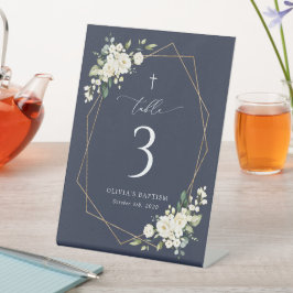Cream White Flowers, Boho, Baptism Table Numbers Sockelschild