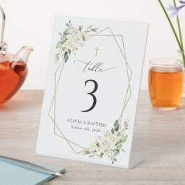 Cream White Flowers, Boho, Baptism Table Numbers Sockelschild