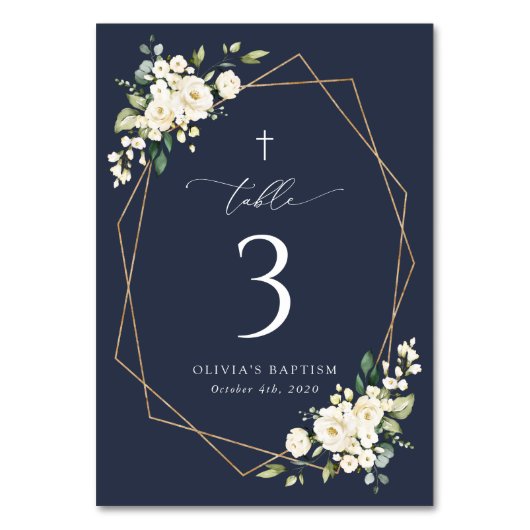 Cream White Flowers, Boho, Baptism Table Numbers Tischnummer (Vorderseite)