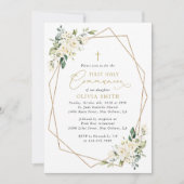 Cream White Flowers, Boho, First Holy Communion Einladung (Vorderseite)