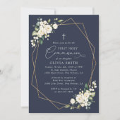 Cream White Flowers, Boho, First Holy Communion Einladung (Vorderseite)
