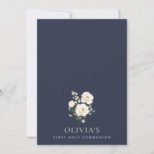 Cream White Flowers, Boho, First Holy Communion Einladung (Rückseite)