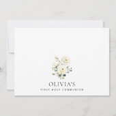 Cream White Flowers, Boho, First Holy Communion Einladung (Rückseite)