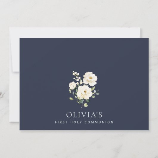 Cream White Flowers, Boho, First Holy Communion Einladung (Rückseite)