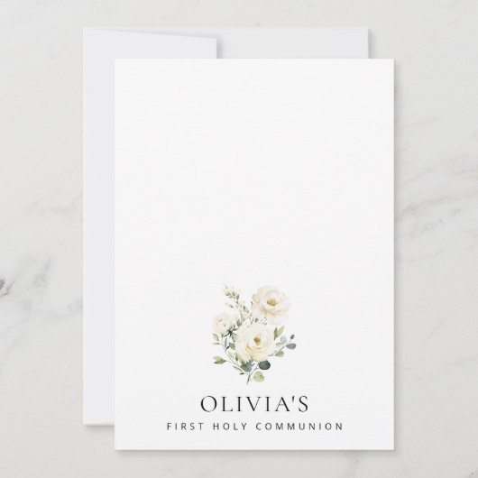 Cream White Flowers, Boho, First Holy Communion Einladung (Rückseite)