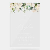Cream White Flowers, Boho, Floral Baptism Welcome Acrylschild (Vorderseite)