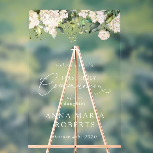 Cream White Flowers, First Holy Communion Welcome Acrylschild (Neutral)