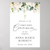 Cream White Flowers, First Holy Communion Welcome Poster (Vorne)
