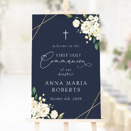 Cream White Flowers, First Holy Communion Welcome Poster
