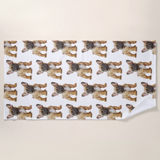 Cream white Frenchie Hunde Strandtuch (Vorderseite)