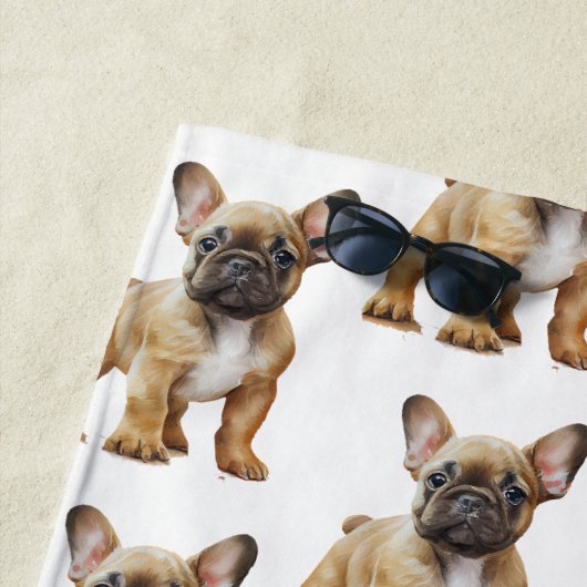 Cream white Frenchie Hunde Strandtuch (Beispiel)