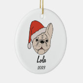 Cream/White Frenchie Weihnachtsmannmütze Weihnacht Keramik Ornament (Rechts)