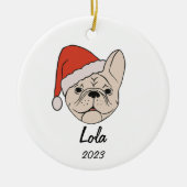 Cream/White Frenchie Weihnachtsmannmütze Weihnacht Keramik Ornament (Vorne)