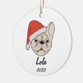 Cream/White Frenchie Weihnachtsmannmütze Weihnacht Keramik Ornament (Links)