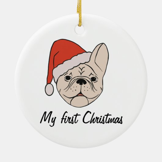 Cream/White Frenchie Weihnachtsmannmütze Weihnacht Keramik Ornament (Hinten)