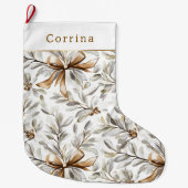 Cream White Gingerbread Bows Großer Weihnachtsstrumpf (Vorderseite)