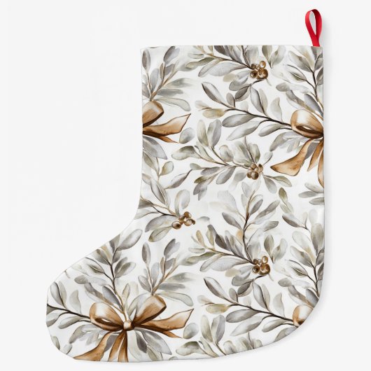 Cream White Gingerbread Bows Großer Weihnachtsstrumpf (Rückseite)