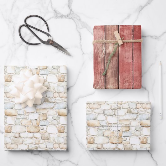 Cream White Grey Faux Stones Birthday Geschenkpapier Set (Vorderseite)