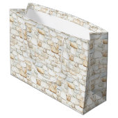 Cream White Grey Faux Stones Birthday Große Geschenktüte (Rückseite Schrägansicht)