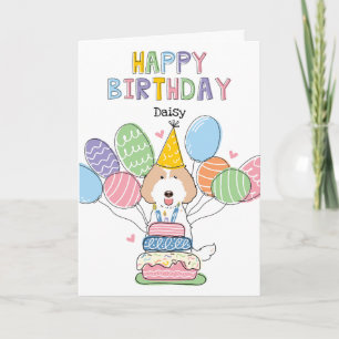 Cream White Labradoodle Hund Happy Birthday Card Karte