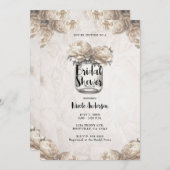 Cream White Peony Mason Jar Rustikales Brautparty Einladung (Vorne/Hinten)