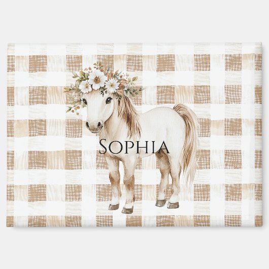 Cream White Plaid Stripes Horse Birthday Magnet (Vorderseite)