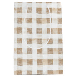 Cream White Plaid Stripes   Mittlere Geschenktüte
