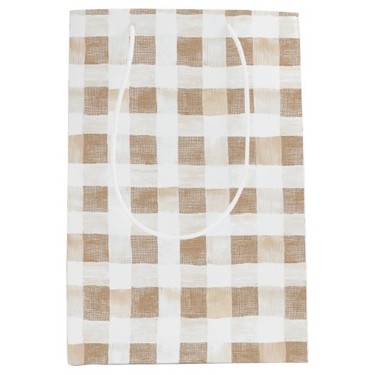 Cream White Plaid Stripes Mittlere Geschenktüte (Vorderseite)