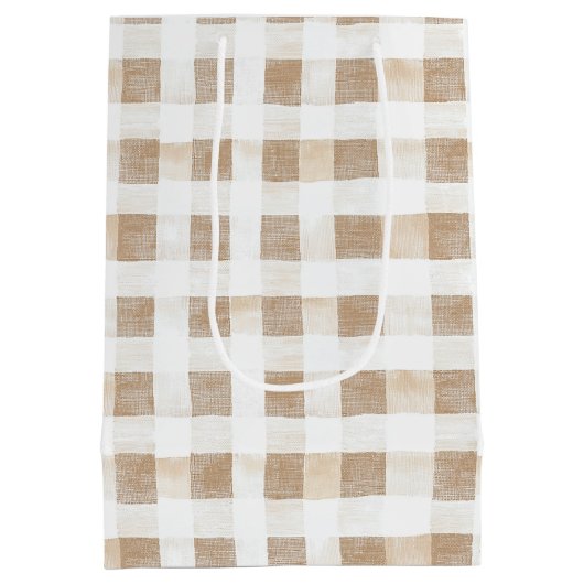 Cream White Plaid Stripes Mittlere Geschenktüte (Rückseite)