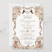 Cream White Rose Western Charro Quinceañera Einladung (Vorderseite)