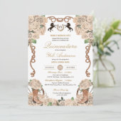 Cream White Rose Western Charro Quinceañera Einladung (Stehend Vorderseite)