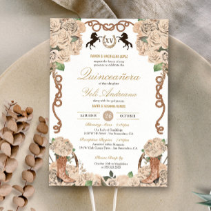 Cream White Rose Western Charro Quinceañera Einladung