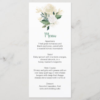 Cream White Roses Glitzer Greenerity Menu Cards Menükarte