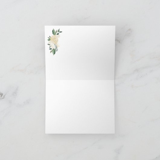 Cream White Roses Glitzer Greenery Danke Karten (Innenseite)