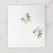 Cream White Roses Glitzer Grüne Platzkarten (Außenseite Aufgefaltet)