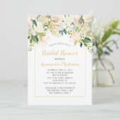 Cream White Roses Gold Accent Brautparty Einladung (Stehend Vorderseite)