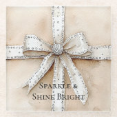 Cream White Silver Glitzy Glam Bow Birthday Glasuntersetzer (Vorderseite)