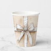 Cream White Silver Glitzy Glam Bow Birthday Pappbecher (Rückseite)