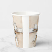 Cream White Silver Glitzy Glam Bow Birthday Pappbecher (Links)