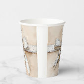 Cream White Silver Glitzy Glam Bow Birthday Pappbecher (Rechts)