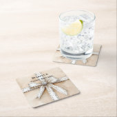 Cream White Silver Glitzy Glam Bow Birthday Rechteckiger Pappuntersetzer (Vor Ort)