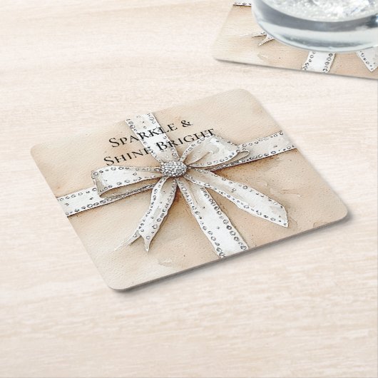 Cream White Silver Glitzy Glam Bow Birthday Rechteckiger Pappuntersetzer (angewinkelt)