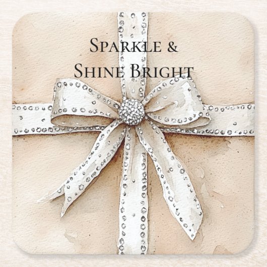 Cream White Silver Glitzy Glam Bow Birthday Rechteckiger Pappuntersetzer (Vorderseite)