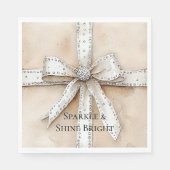 Cream White Silver Glitzy Glam Bow Birthday Serviette (Vorderseite)