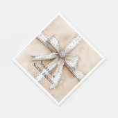 Cream White Silver Glitzy Glam Bow Birthday Serviette (Ecke)