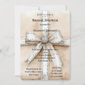 Cream White Silver Glitzy Glam Bow Brautparty Einladung (Vorderseite)